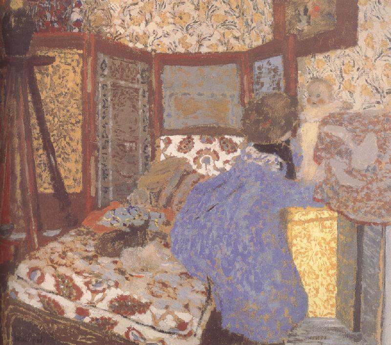 Edouard Vuillard Ms. wearing blue clothes and children China oil painting art